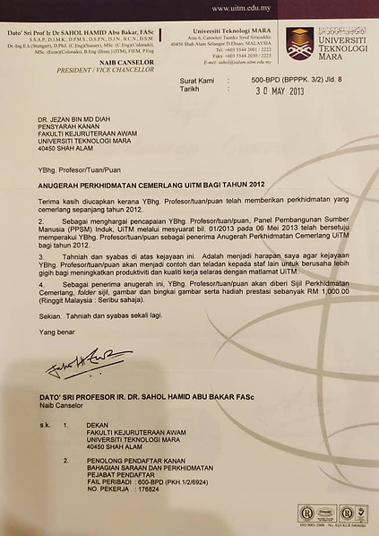 Surat Anugerah Perkhidmatan Cemerlang 20