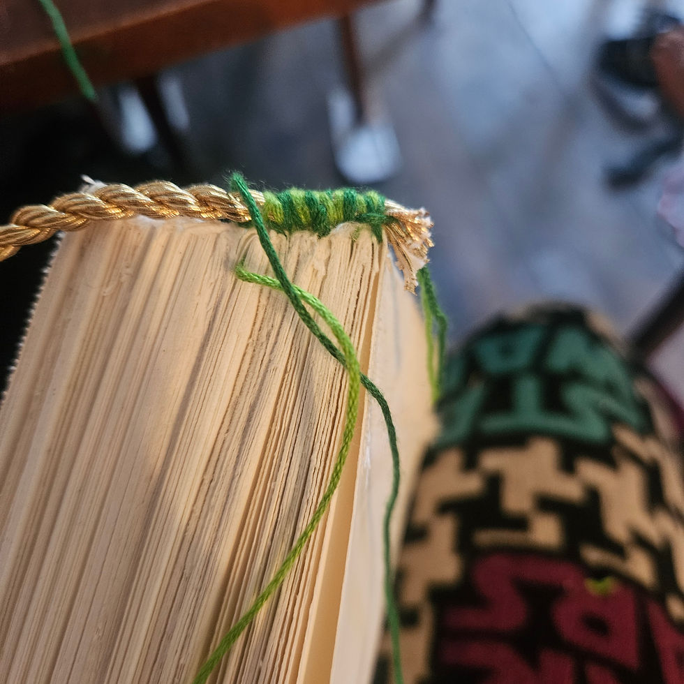 Sewing the head bindings
