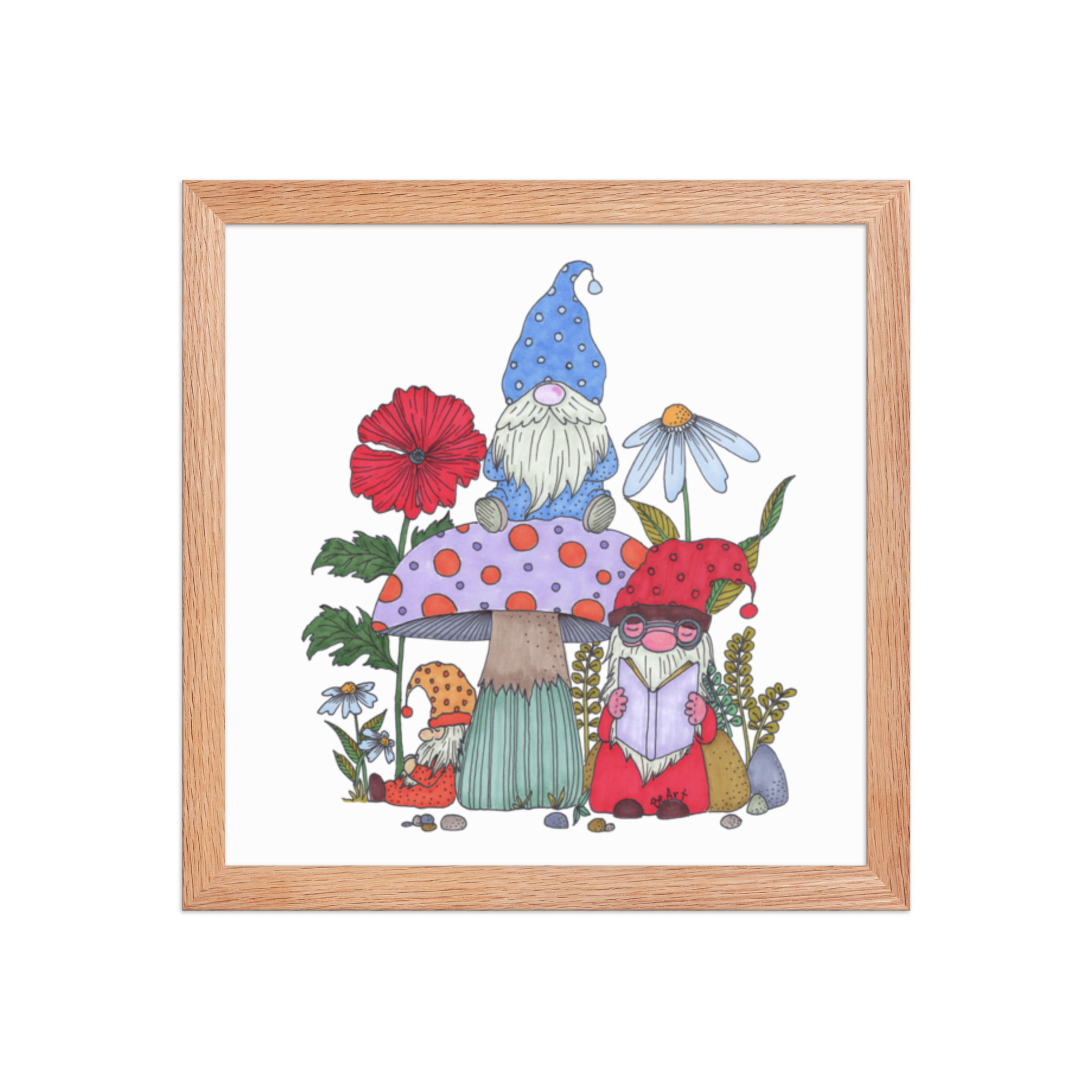 Whimsy Gnomes - Hand Drawn Framed Art Print