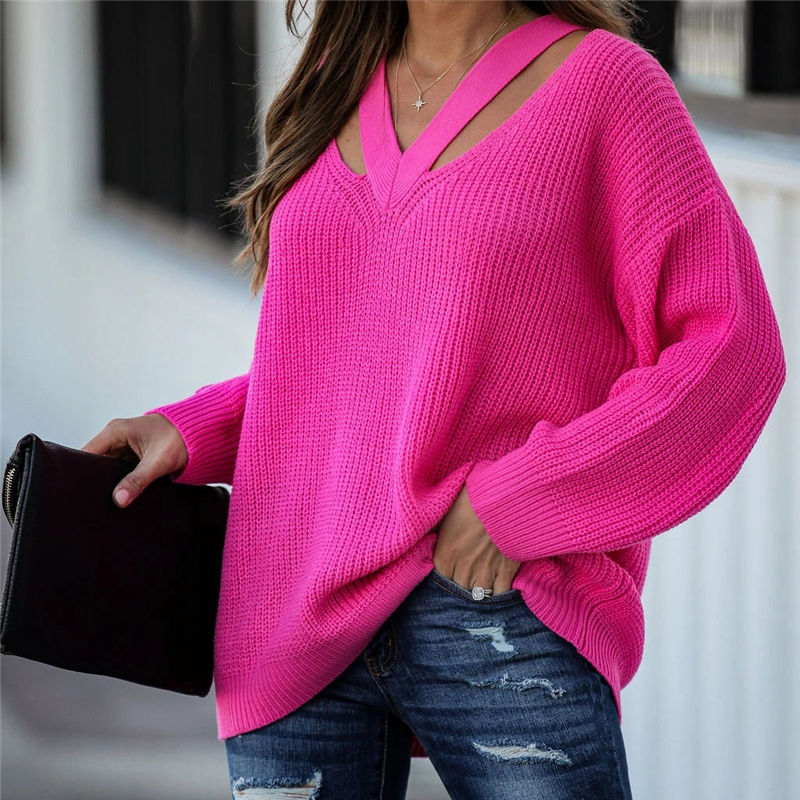 Elegant V-neck Long-Sleeved Women's Sweater