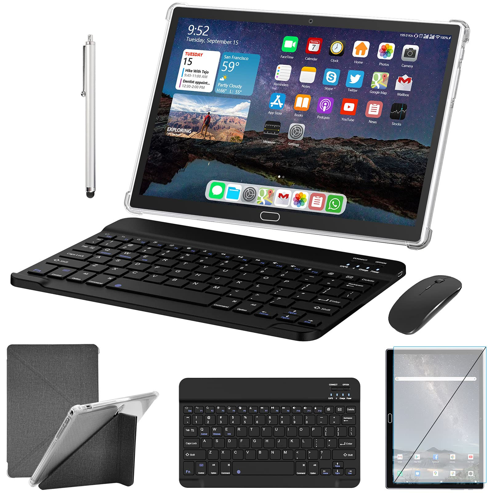 2 in 1 Tablet 10.1 Inch Android 13.0 Tablets 64GB/128GB ROM Dual 4G Cellular wit