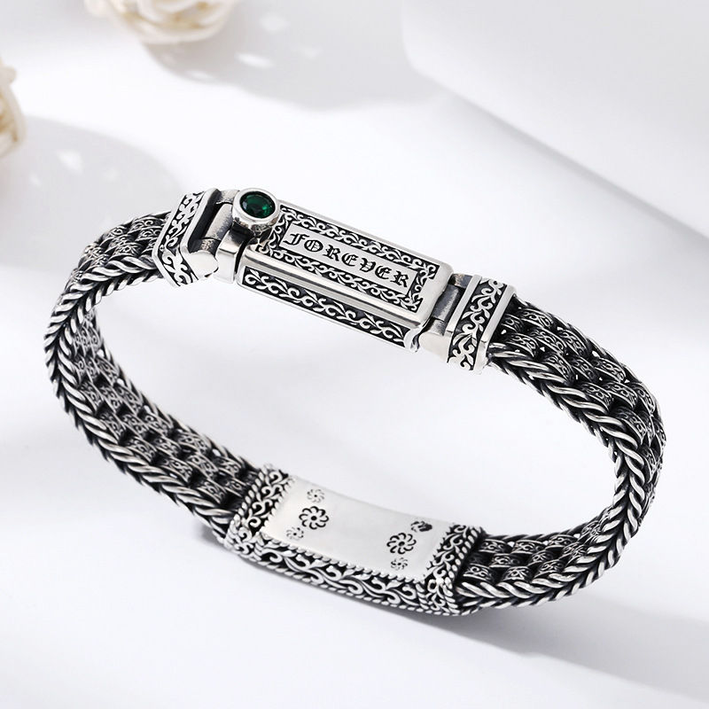 Retro 925 Sterling Silver Tang Grass Pattern Bracelet