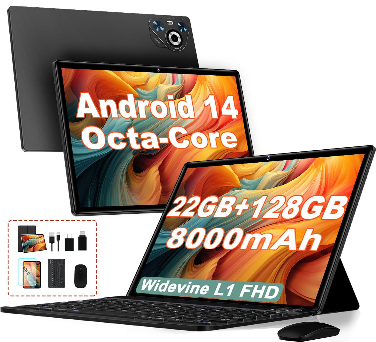 Dghrti Android 14 Tablet 22GB RAM 128GB ROM 1TB Expansion 10.1 Inch Touchscreen