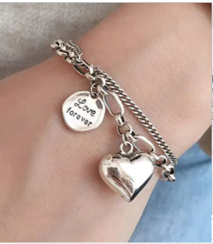 925 Silver Love Forever Bracelet with 2 Charms (Single)