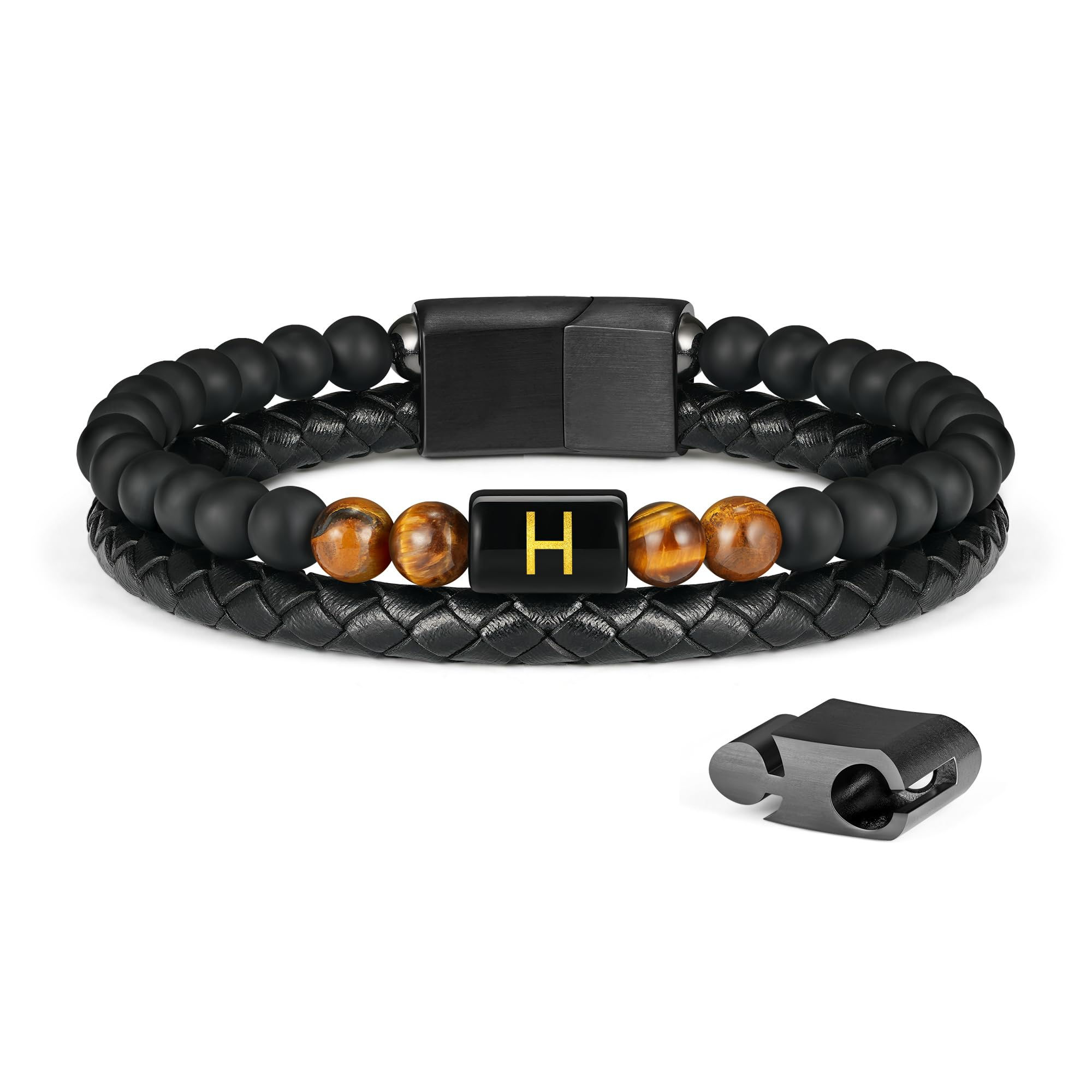 Beaded Leather Bracelets for Men 6mm Tiger Eye Bracelet Mens Leather Bracelet In