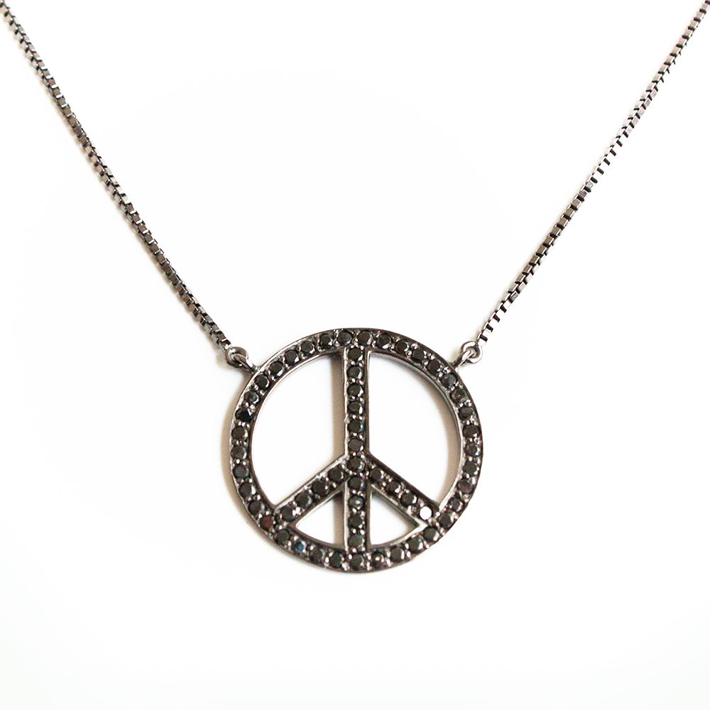 Peace and Love pendant in black gold and black diamonds