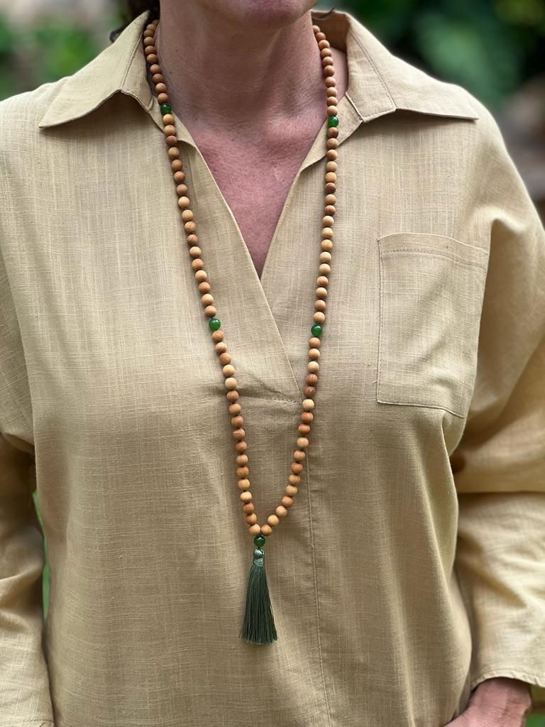 Thumbnail: Wooden Japamala with Green Fringe