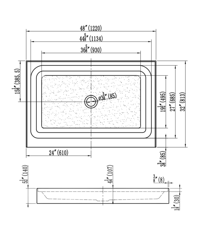 48x32 Shower Base - Centre
