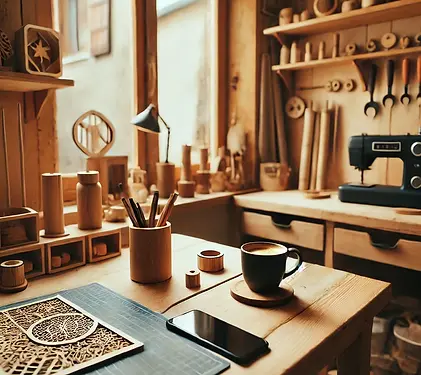 DALL·E 2025-03-26 21.22.32 - An analog candid photo of a cozy artisan workshop corner in F