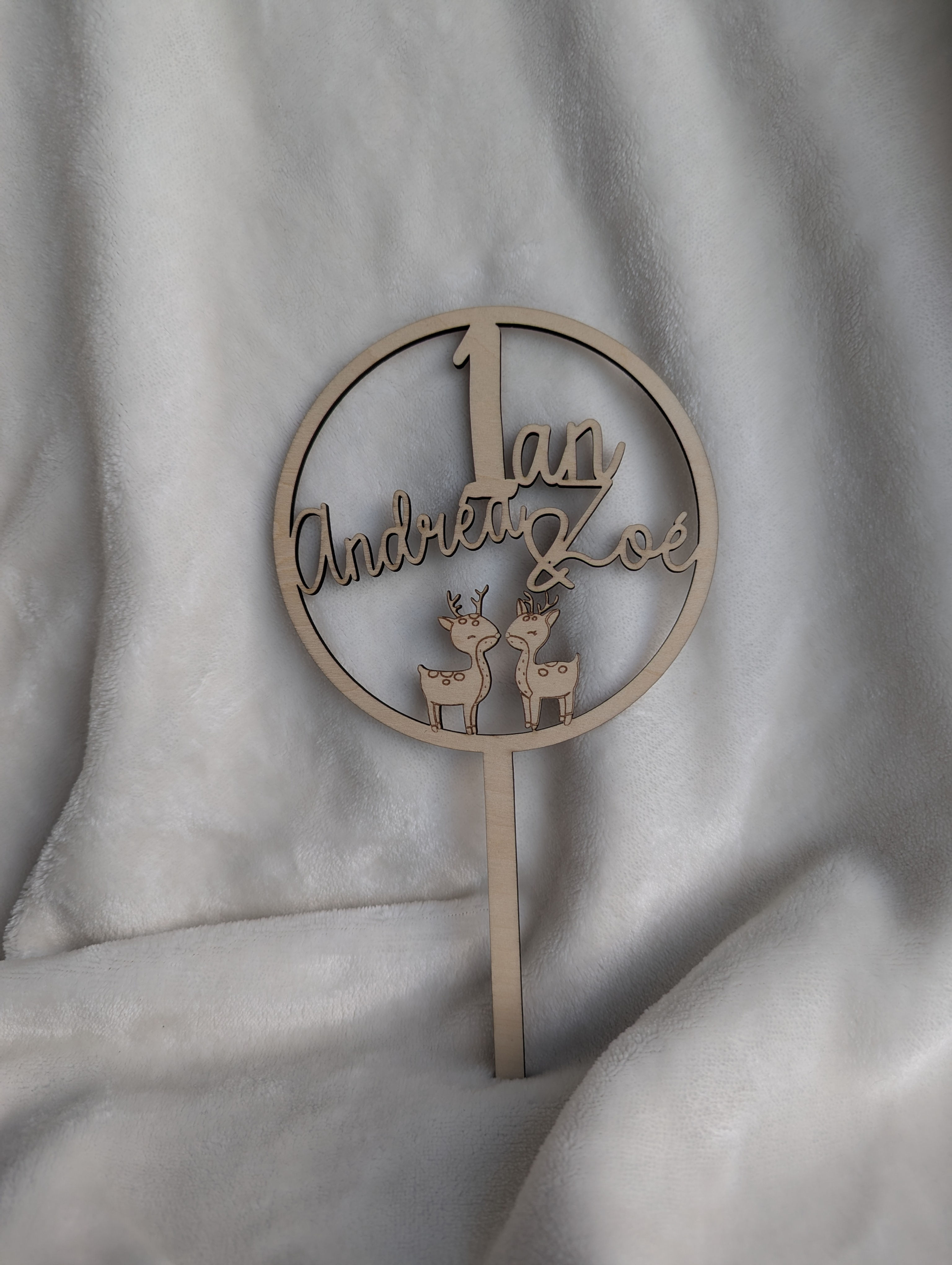 Cake topper en bois - décoration de gâteau- deux petits rennes