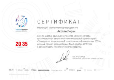 Photo documentation illustrating Loran Jacobs working as Executive Leadership at Deep-Tech Ventures during the "Winter Island 2019 Intensive" project in Bolshoy Sochi. (Track: Top Management)