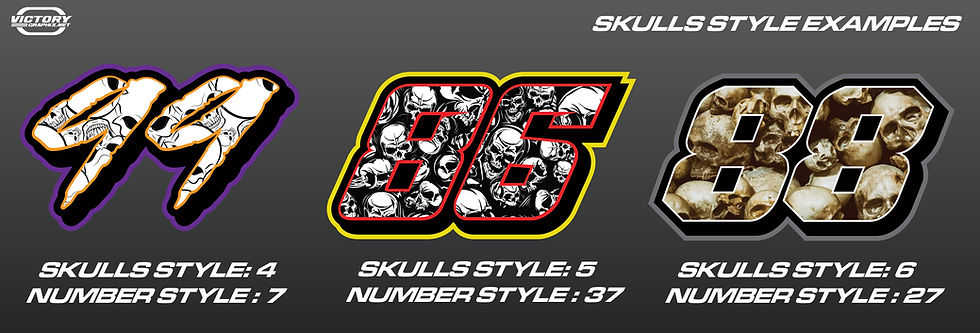 Thumbnail: SKULLS STYLE RACING NUMBER SET- 50 STYLES, 9 SKULL OPTIONS