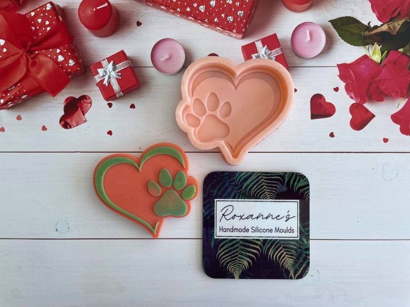 Pet, Paw Print Heart wax melt mould