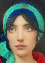 Girl in a Turquoise Headscarf oil painting by Zara Kuchi