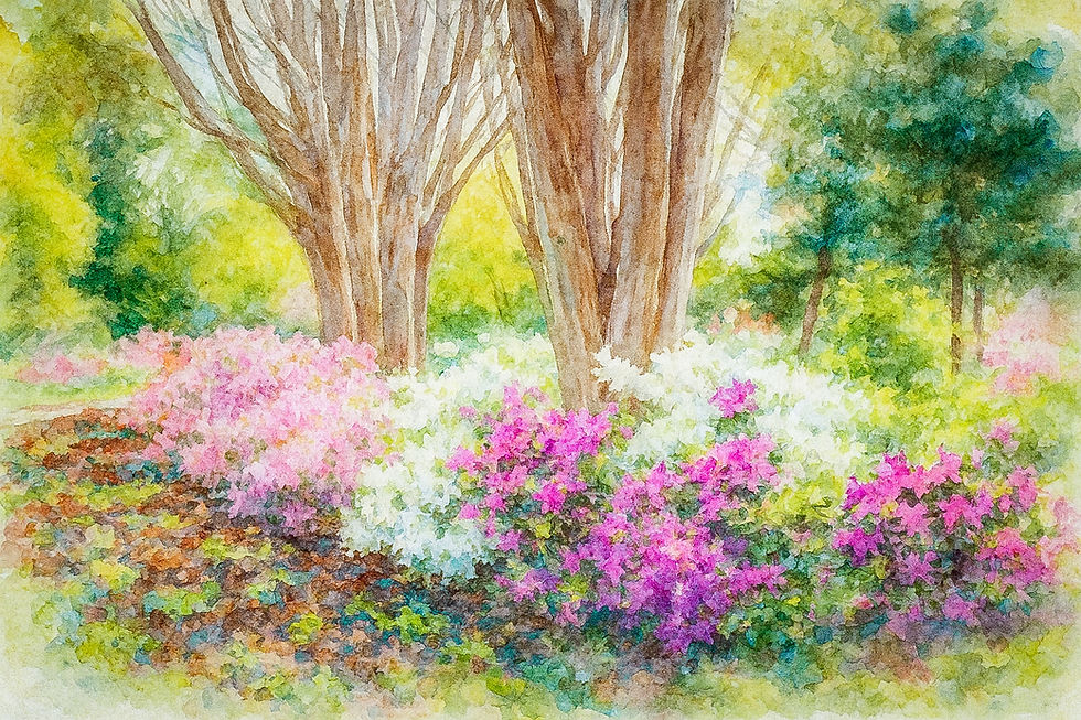 Blooming Garden Under Crepe Myrtles.JPG