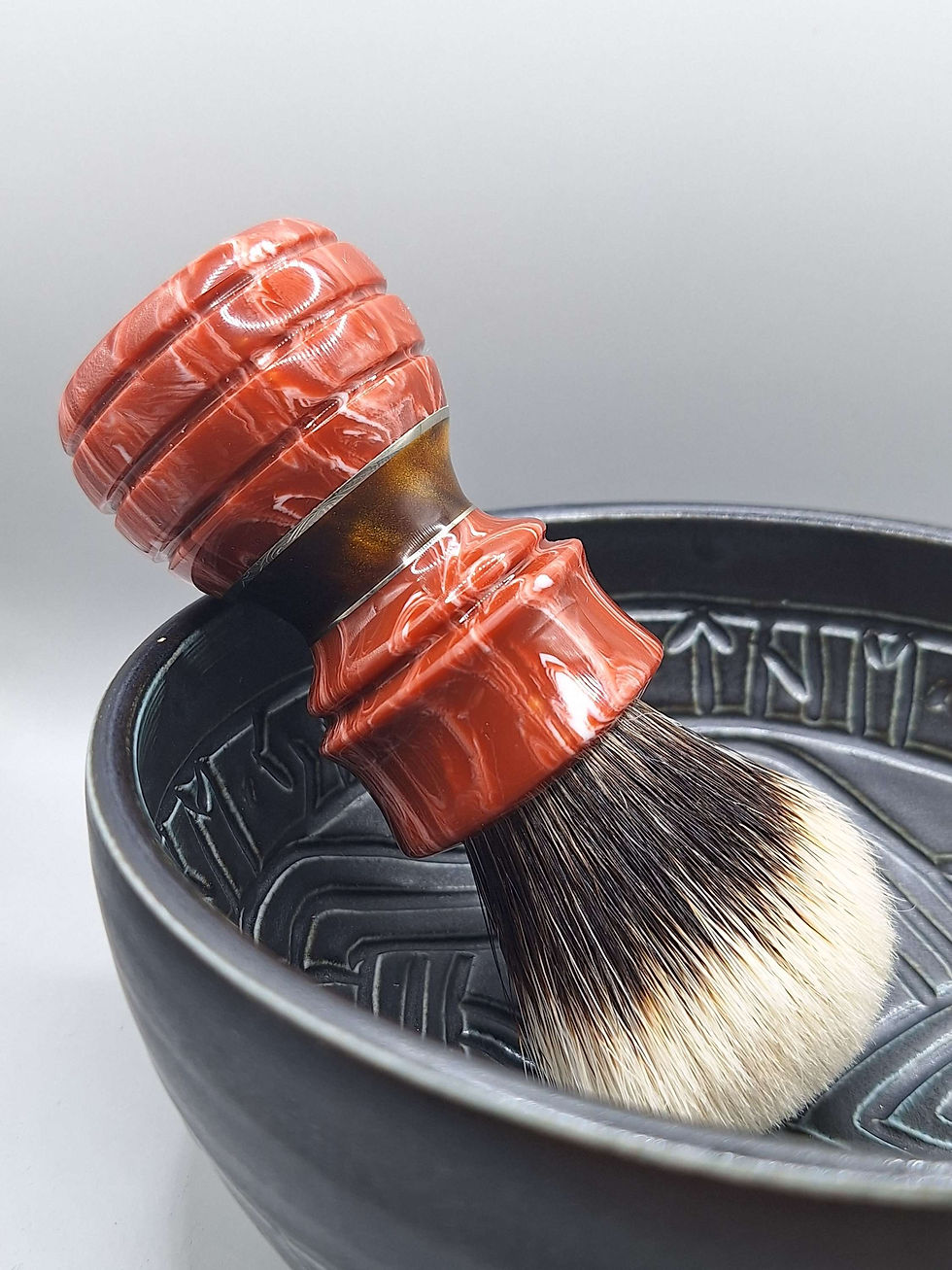 Thumbnail: "Dark Coral Gold" Stacked Poly Resin/Nickel silver 26-30mm 