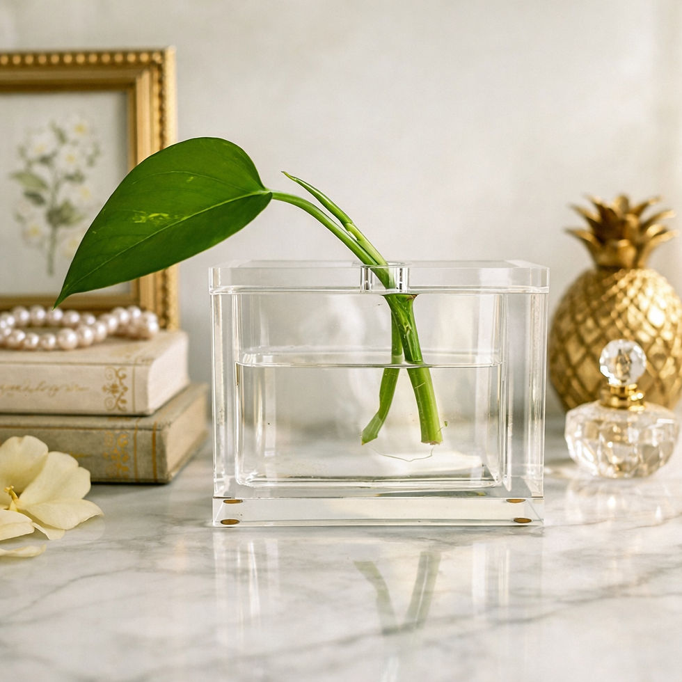 Thumbnail: Modern Rectangular Lucite Bud Vase / Clear Acrylic Propagation Vase