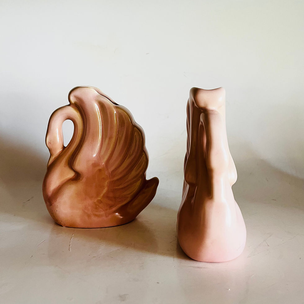 Thumbnail: Vintage Pink Ceramic Swan Planters Set of 2 Matte Blush Swan Vases 