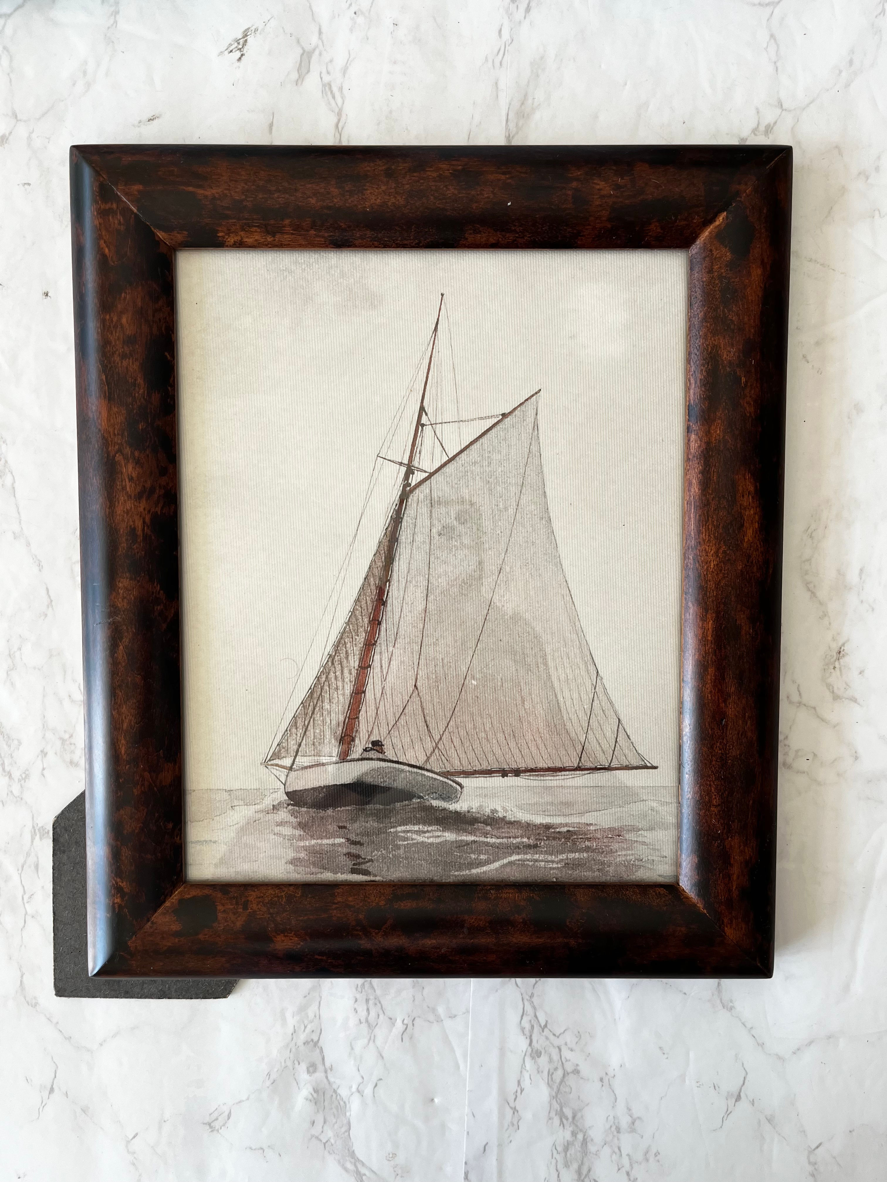 Vintage Burnt Tortoiseshell Style Wood Frame 12.5 x 10.5 Coastal Wall Frame