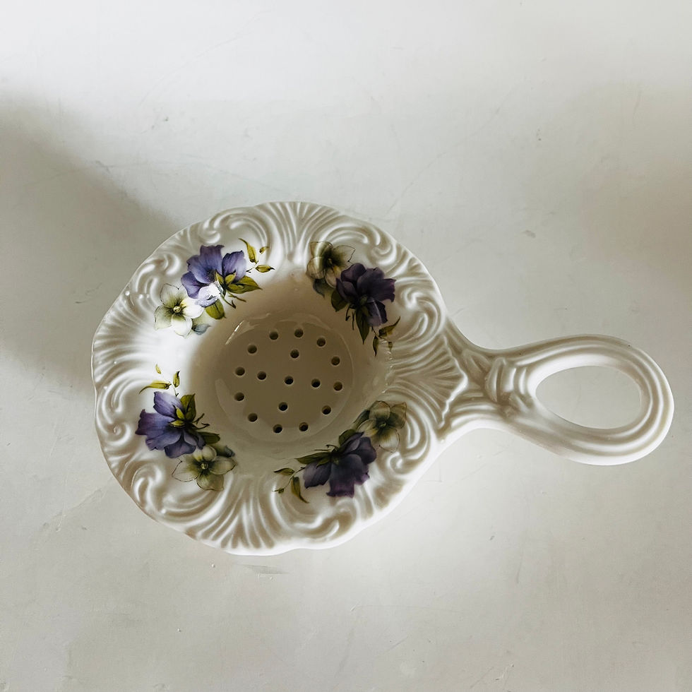 Thumbnail: Vintage Allyn Nelson Collection Bone China Tea Strainer & Drip Bowl Set