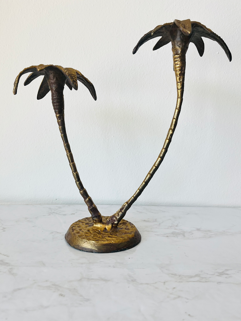 Vintage Double Palm Tree Metal Candle Holders