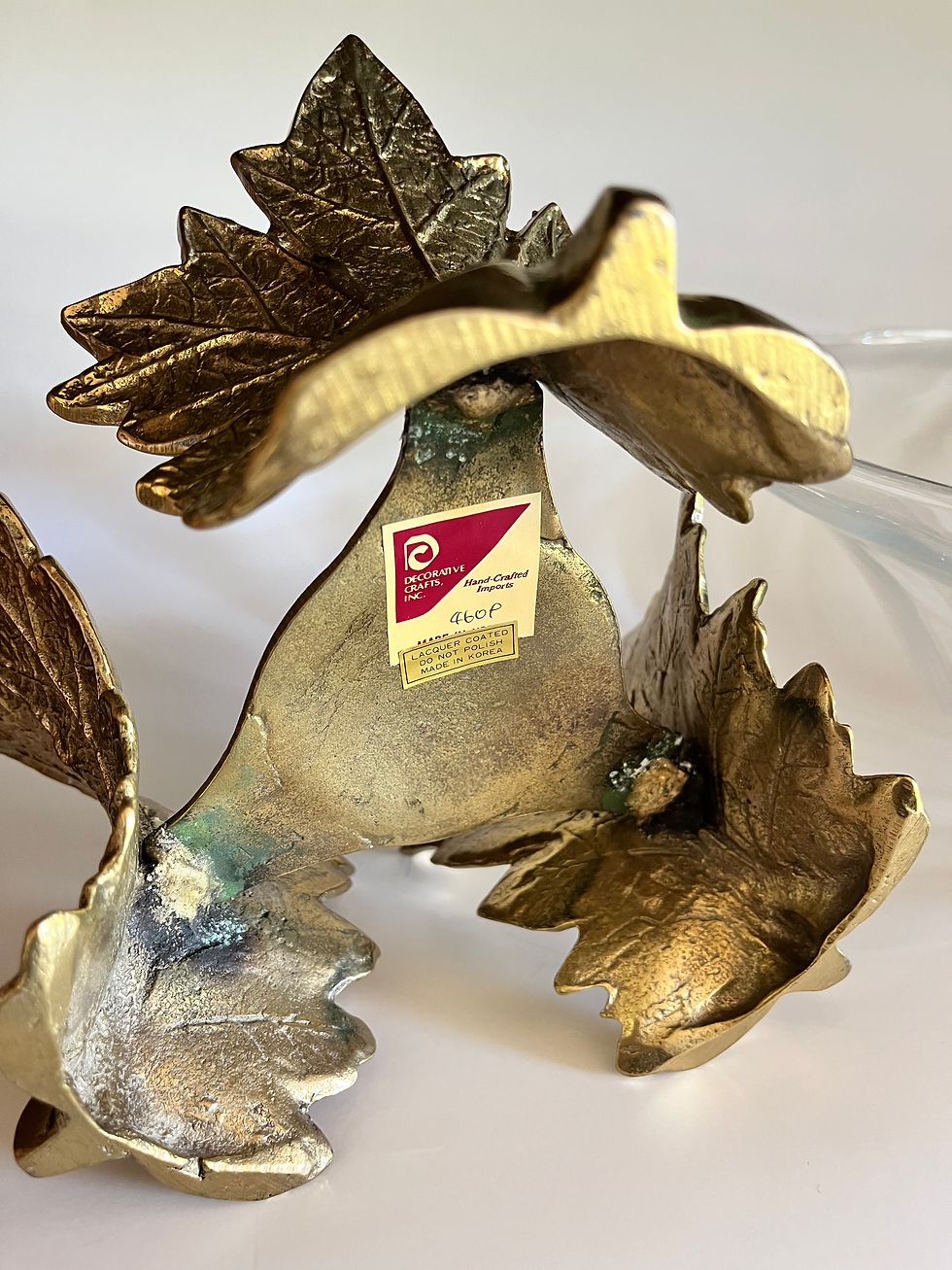 Thumbnail: Vintage Decorative Crafts Inc. Brass Leaf Base & Scalloped Glass Bowl – Italian 