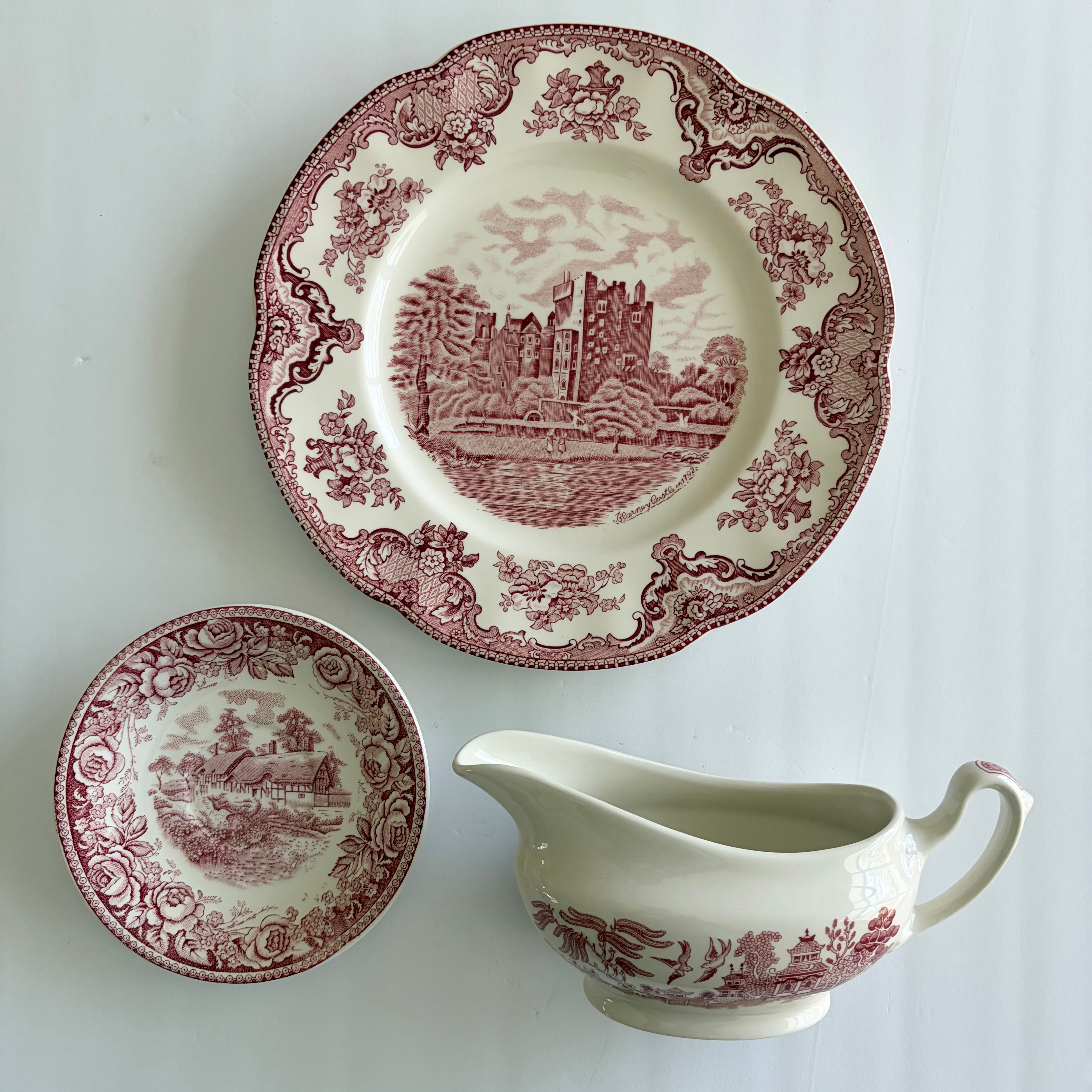 Mixed Vintage Pink Transferware 3-Piece Lot - Johnson Bros, Alfred Meakin, Churc
