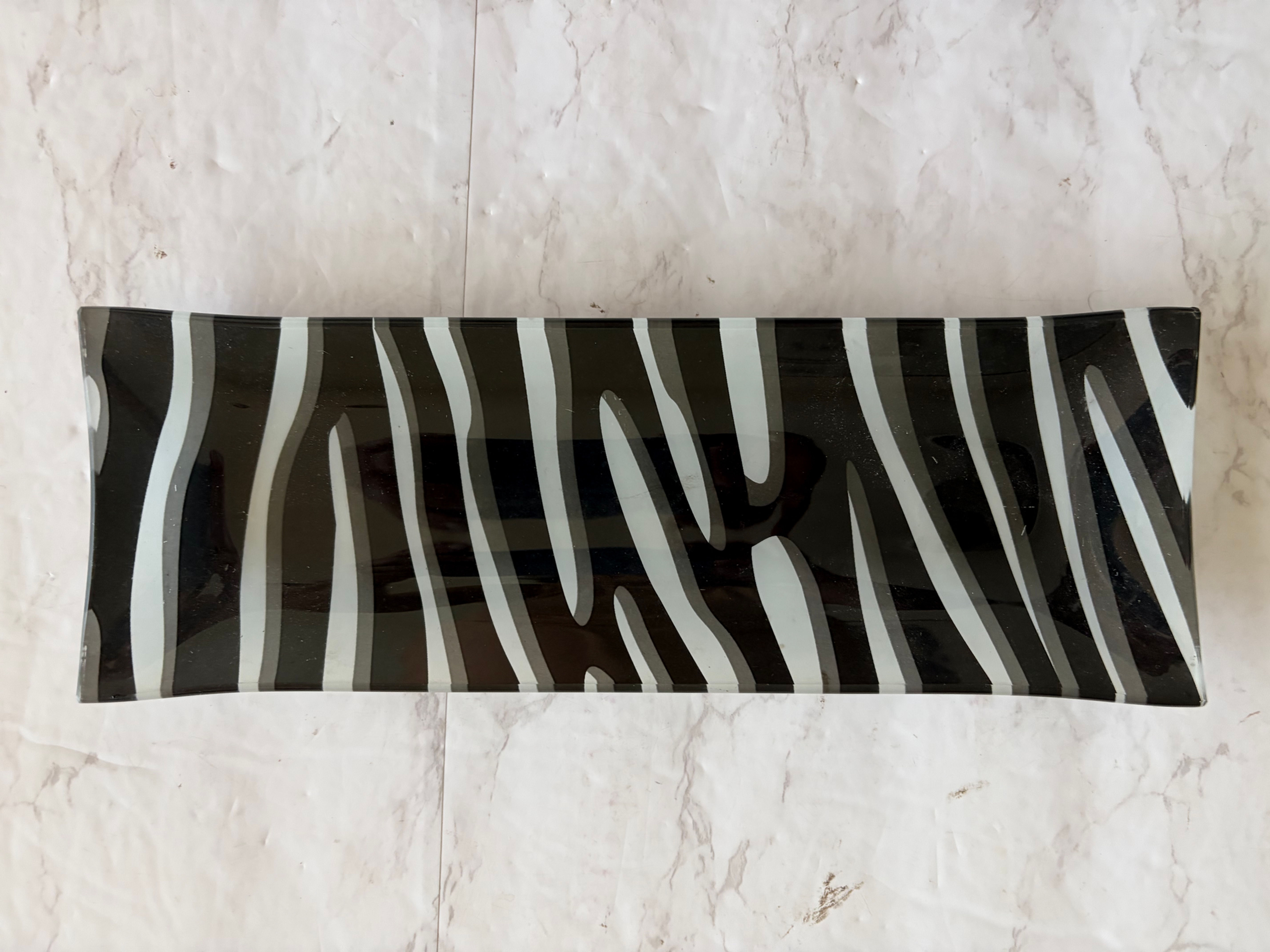 Curved Zebra Print Glass Dish / Tray