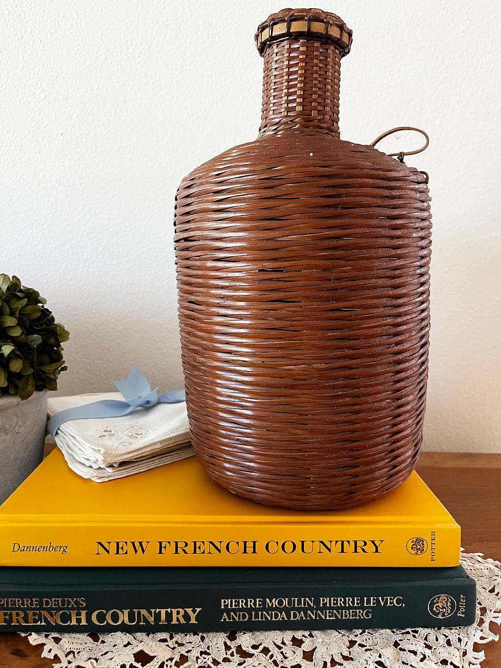 Thumbnail: Vintage Wicker Jug with Lid – Handwoven Rattan Bottle, Rustic French Co