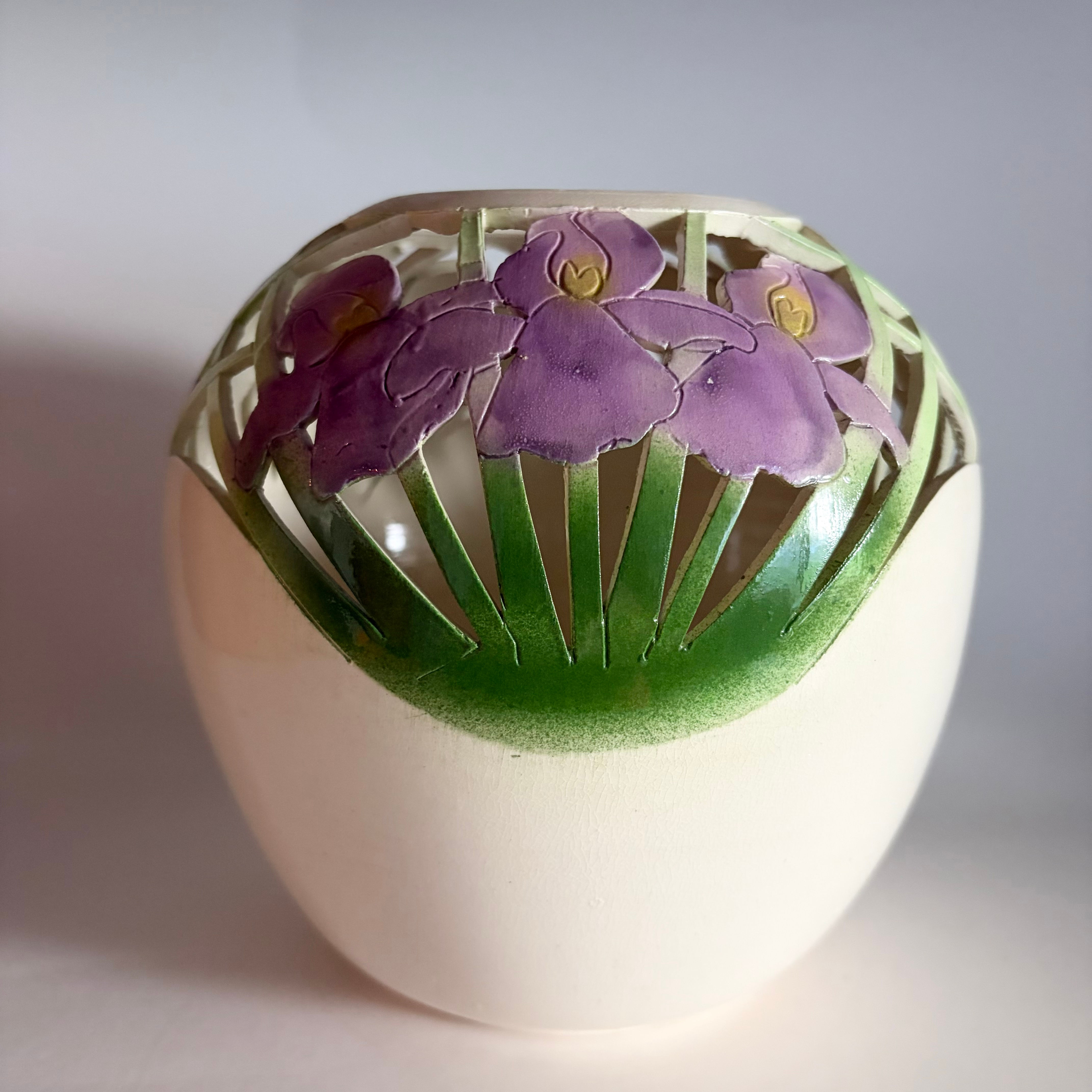 Vintage Signed David W. Nelson Studio Pottery Pierced Iris Vase | Art Pottery