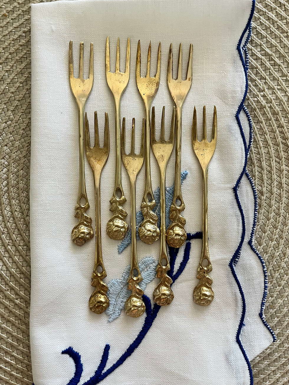 Thumbnail: Vintage Brass Cocktail Forks Rose Handle Gold Tone – Set of 8 – 4”