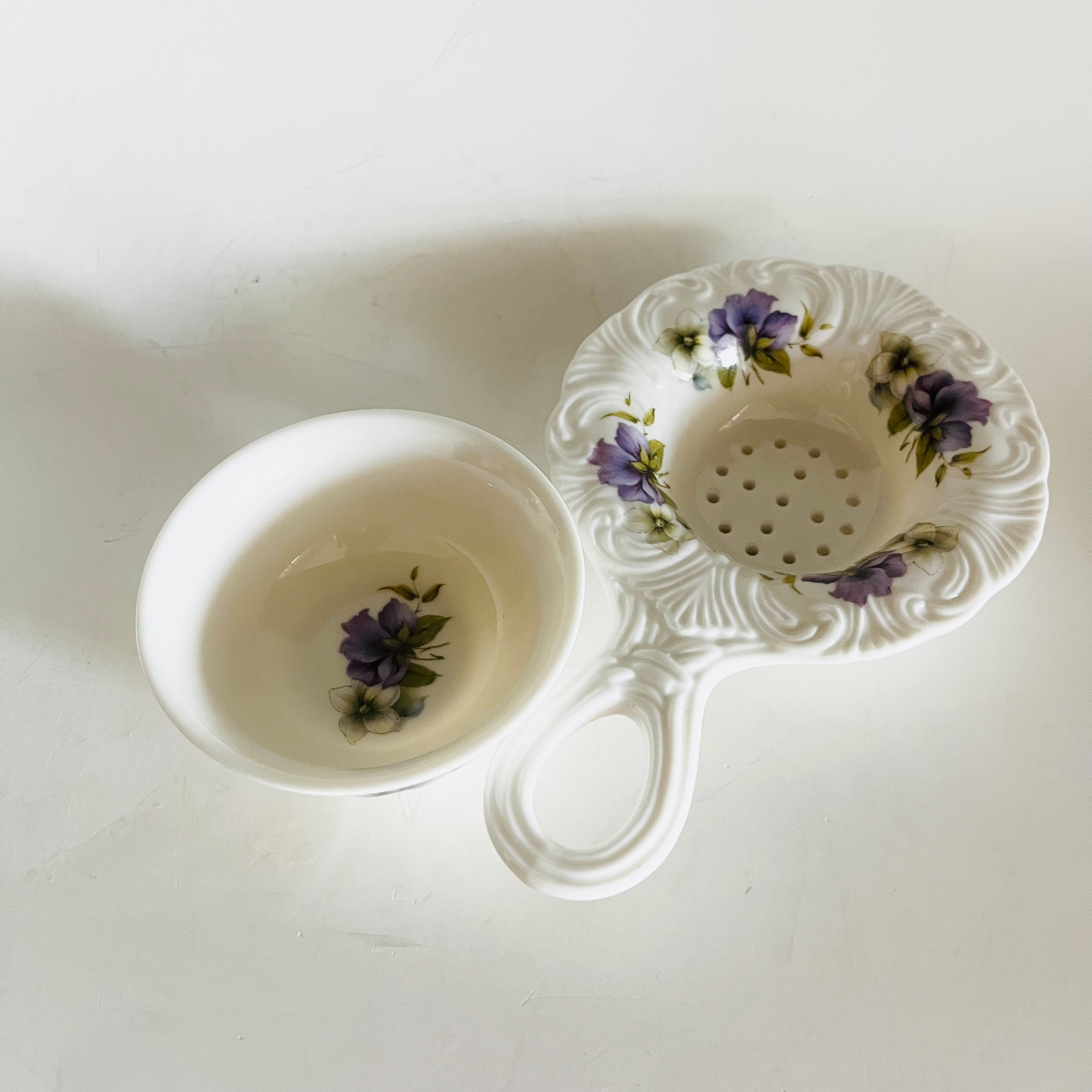 Vintage Allyn Nelson Collection Bone China Tea Strainer & Drip Bowl Set