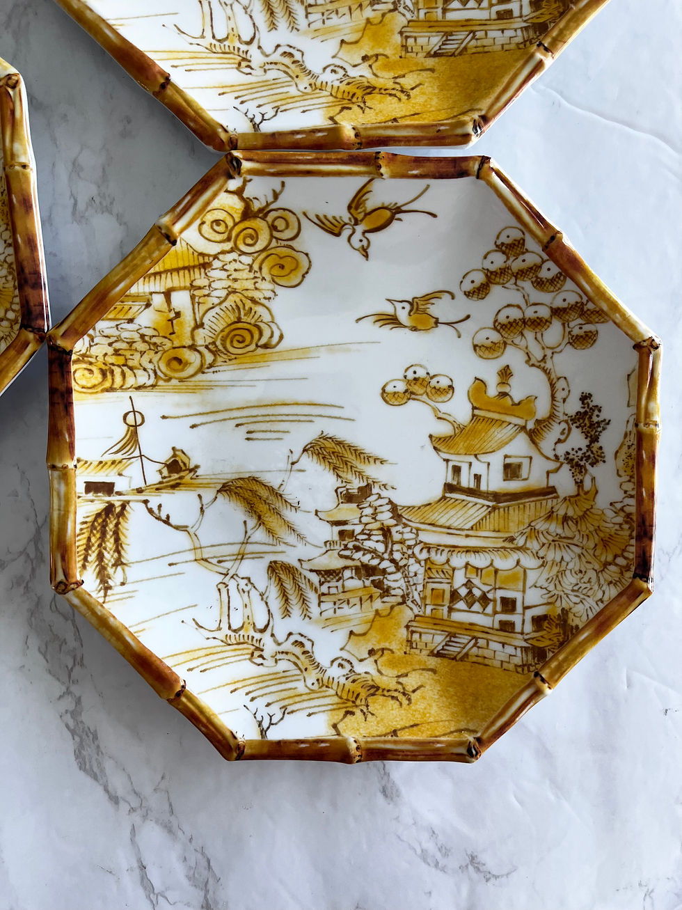 Thumbnail: Pier 1 Yellow Chinoiserie Bamboo Border Melamine Salad Plates