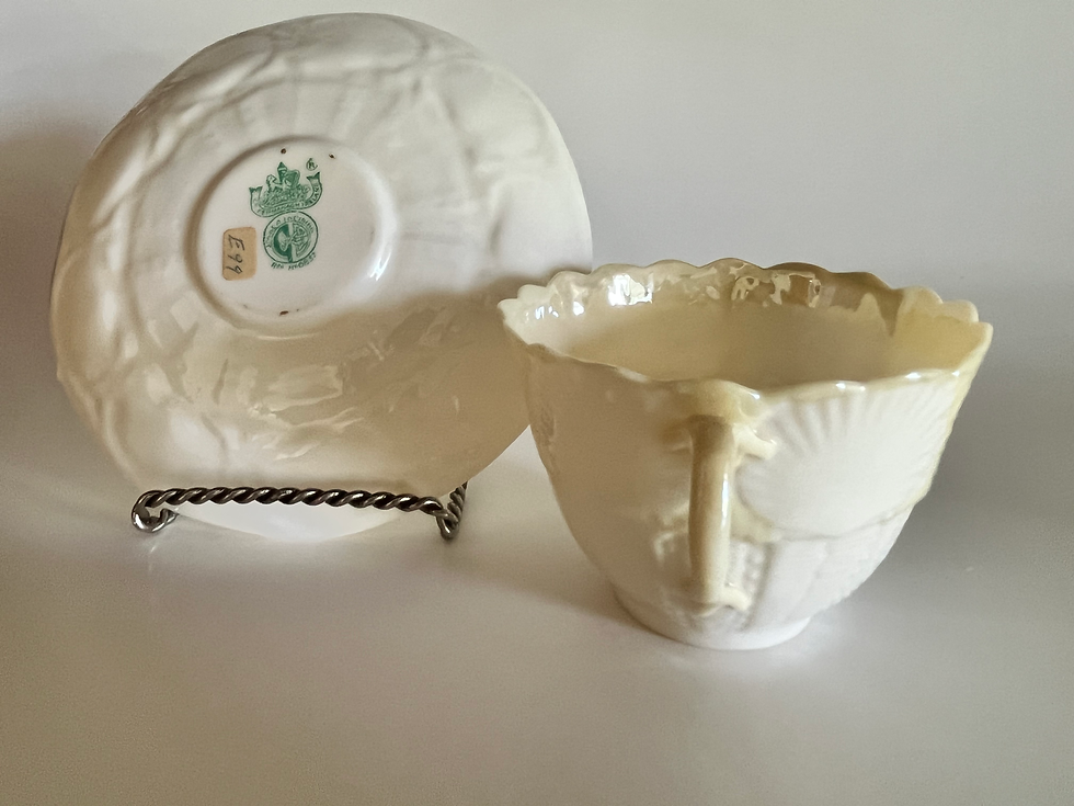 Thumbnail: Vintage Yellow New Shell Cup & Saucer Set by Beleek Pottery - Ireland 