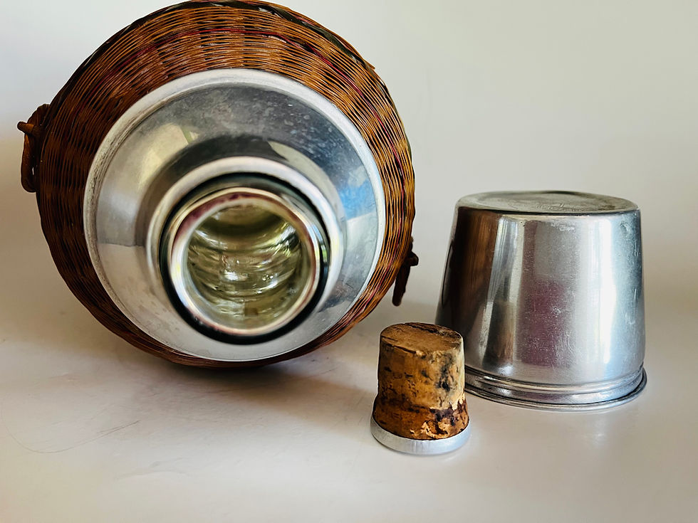 Thumbnail: Vintage 1960s Min River China Bamboo Wicker Wrapped Glass Thermos Bottle