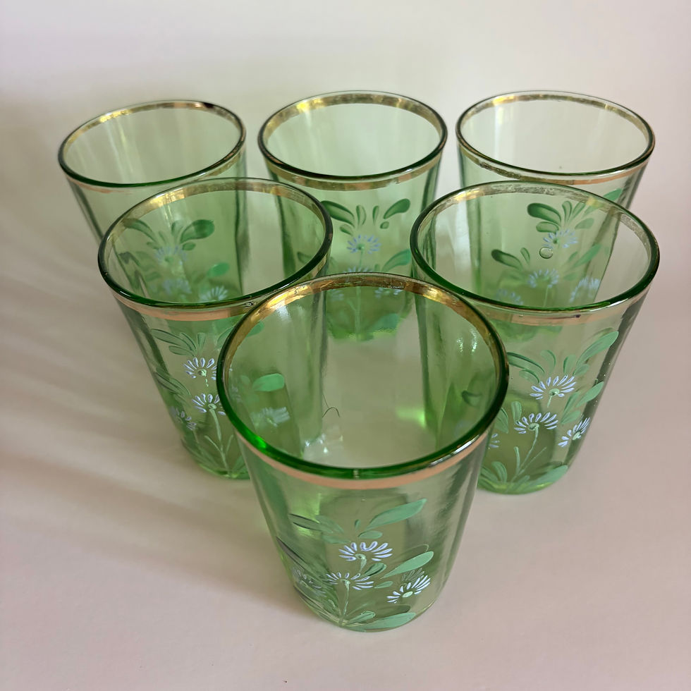 Thumbnail: Antique Victorian Green Glass Lemonade Set Pitcher & 6 Matching Glasses