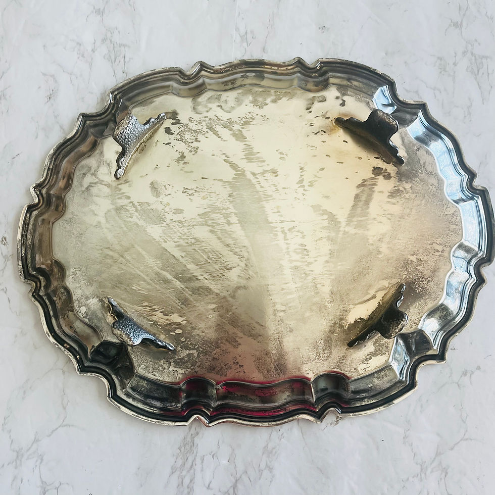 Thumbnail: Vintage Leonard Silver Plated Footed Tray, 14.5" Oval, Scallop Edges