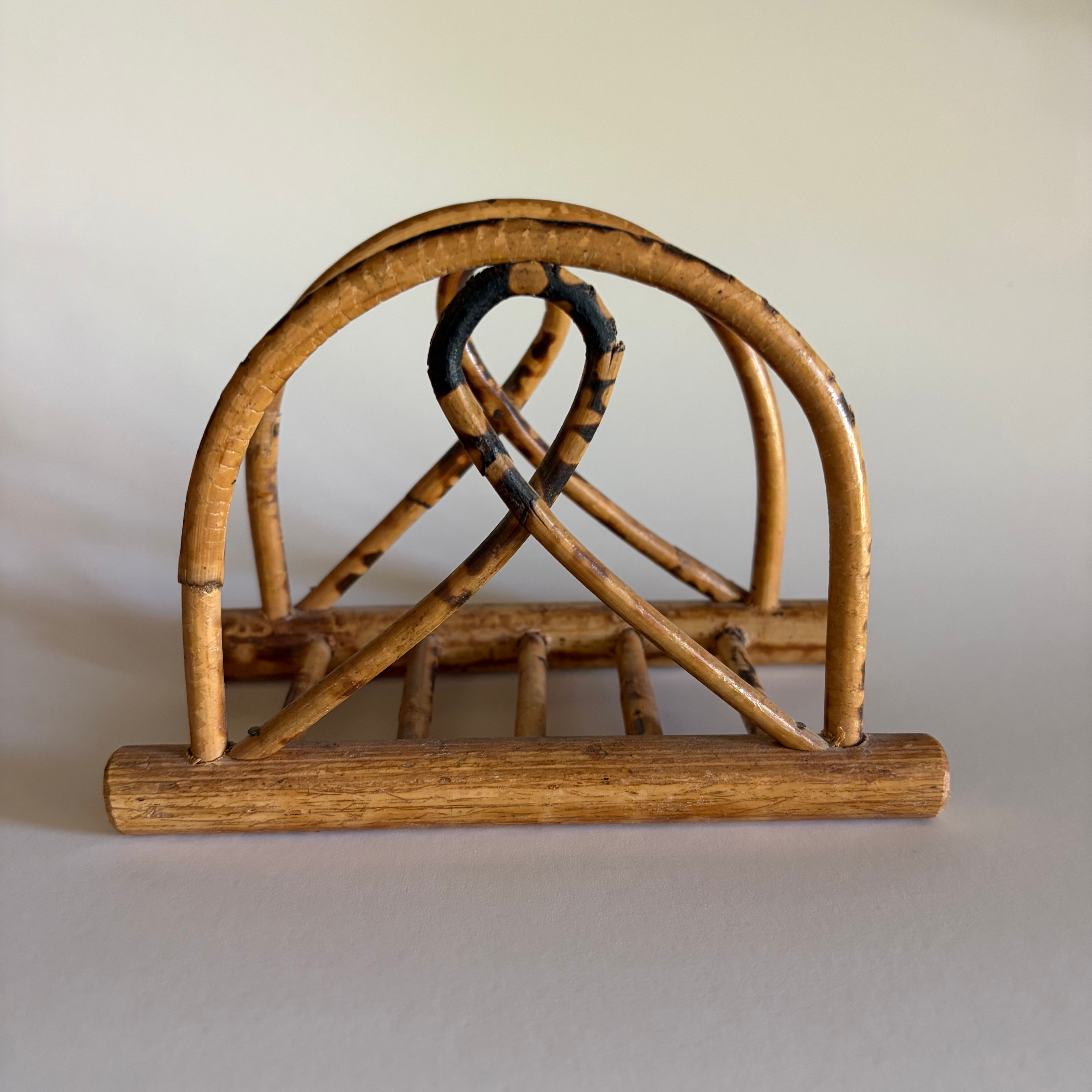 Vintage Faux Tortoise Burnt Bamboo Letter/Napkin Holder Hollywood Reg