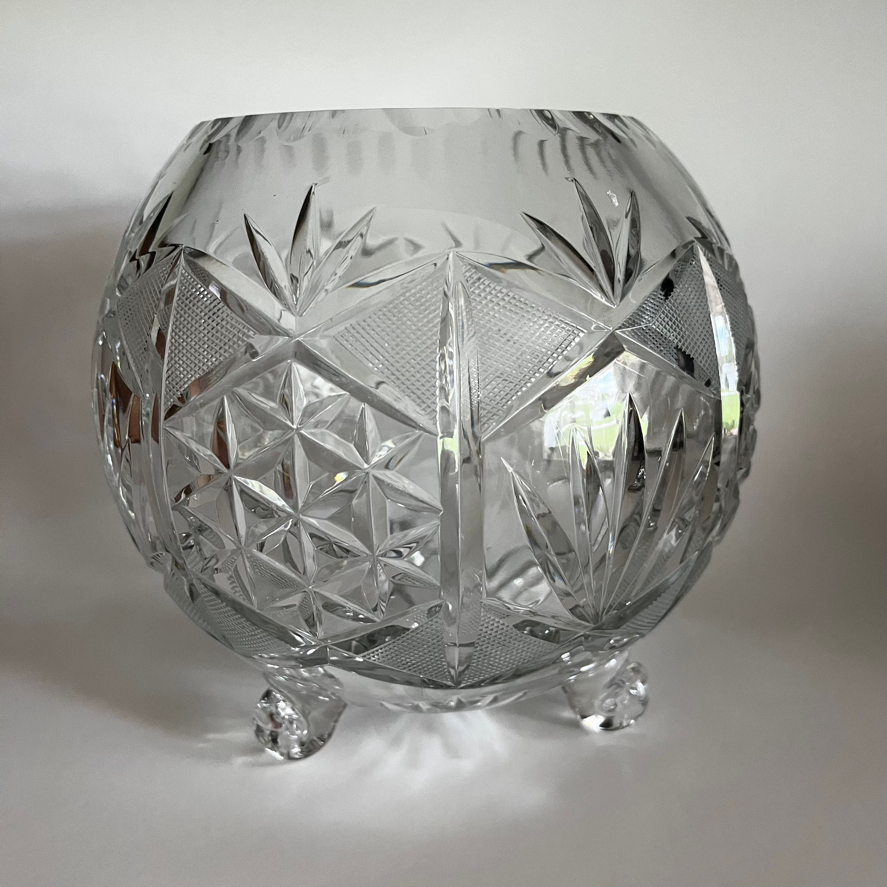 Vintage Cut Lead Crystal Footed Rose Bowl