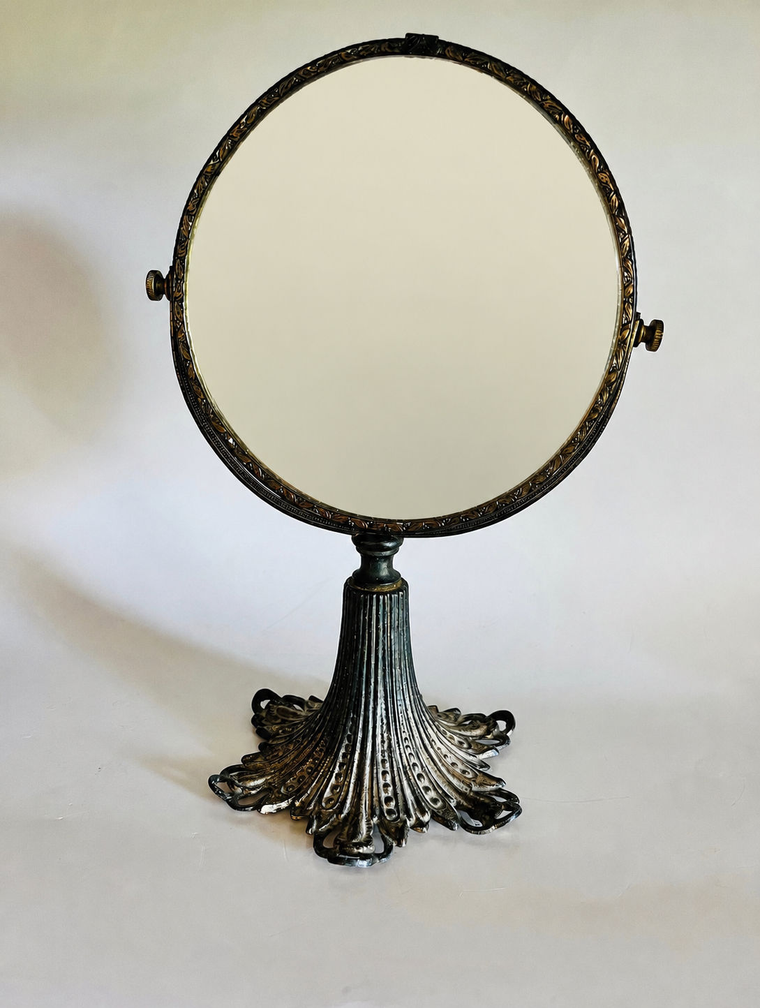 Vintage Art Nouveau Style Swivel Vanity Mirror Ornate Metal