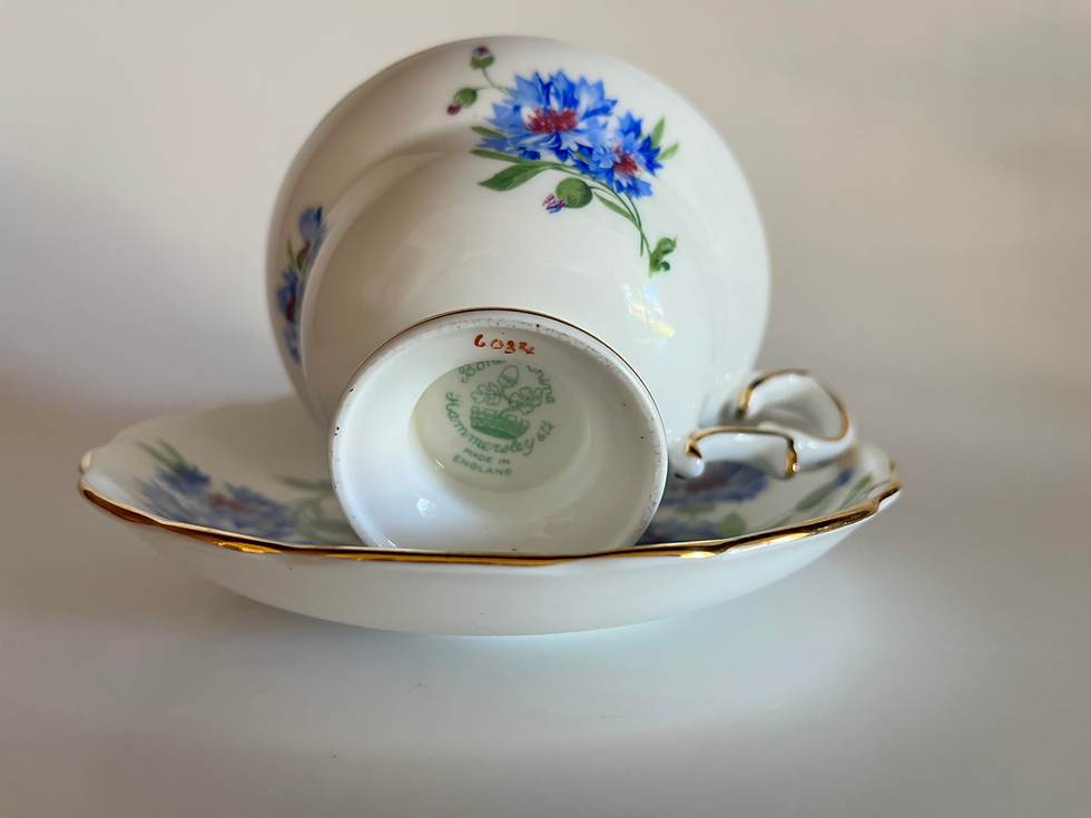Thumbnail: Vintage Hammersley Blue Cornflower Footed Demitasse Cup & Saucer Set