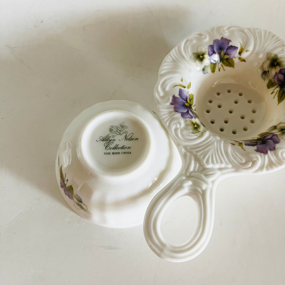 Thumbnail: Vintage Allyn Nelson Collection Bone China Tea Strainer & Drip Bowl Set