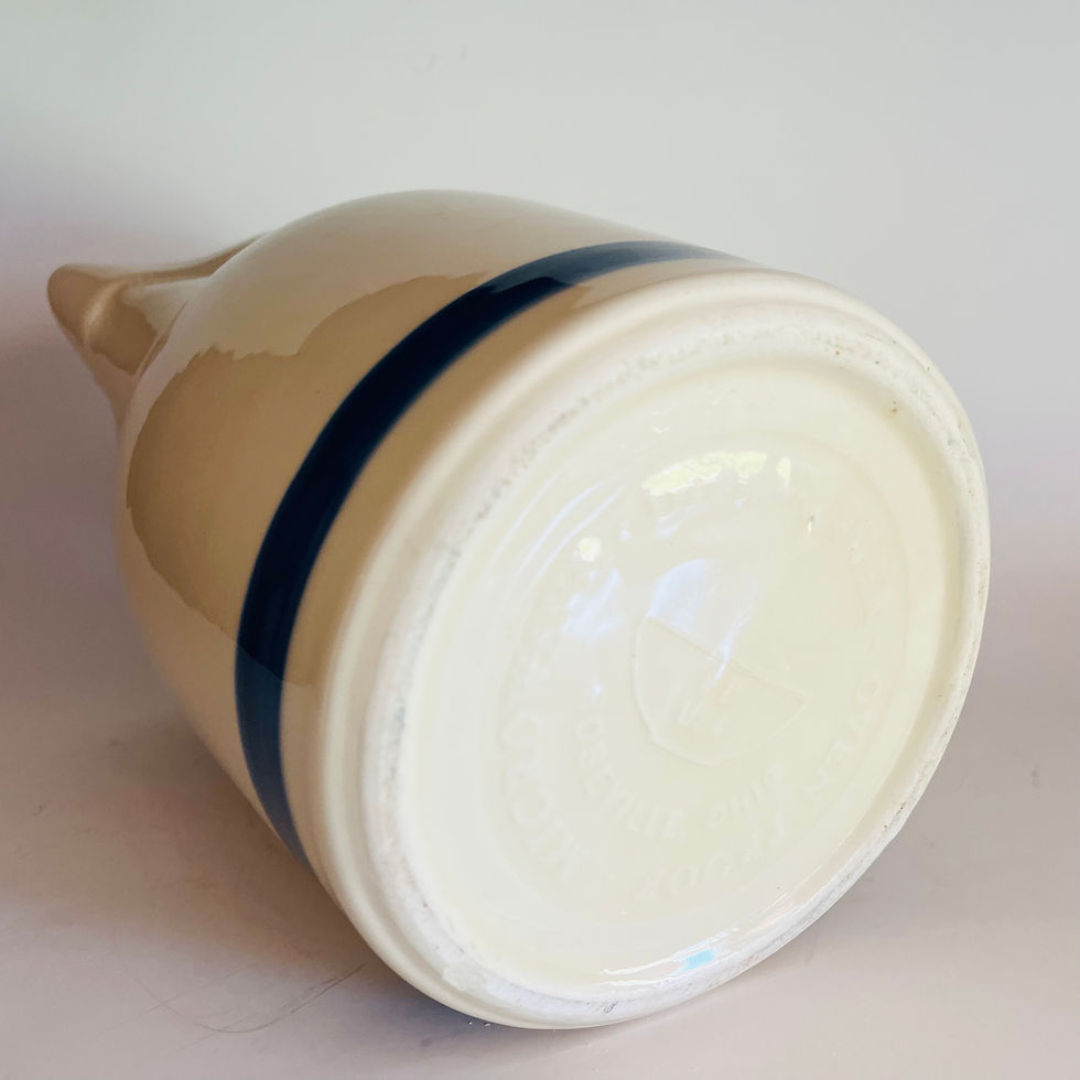 Thumbnail: Vintage Roseville Friendship Stoneware Pitcher – Blue Banded Stripe – 64 oz