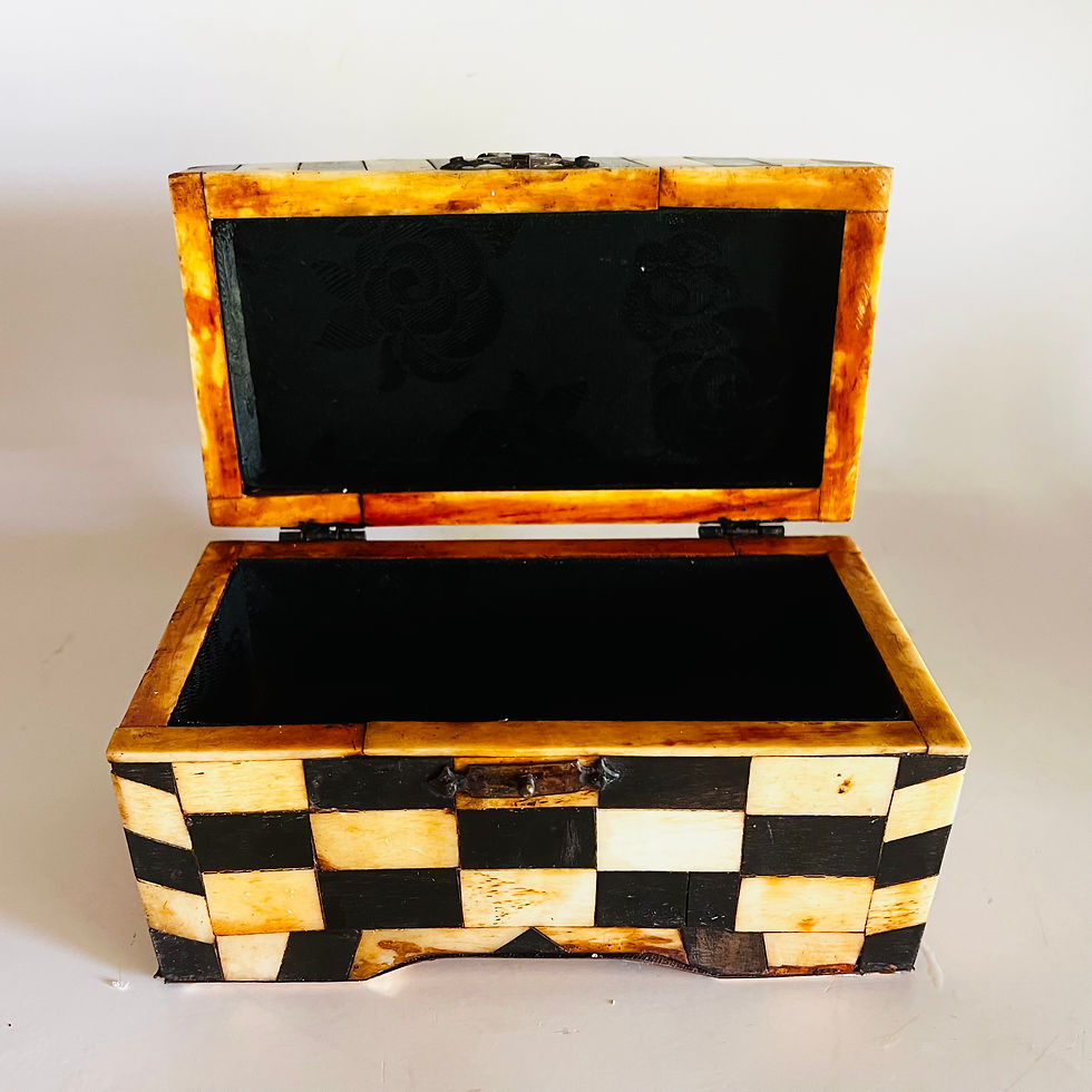 Thumbnail: Vintage Checkerboard Bone Inlay Dome Box with Silk Lining