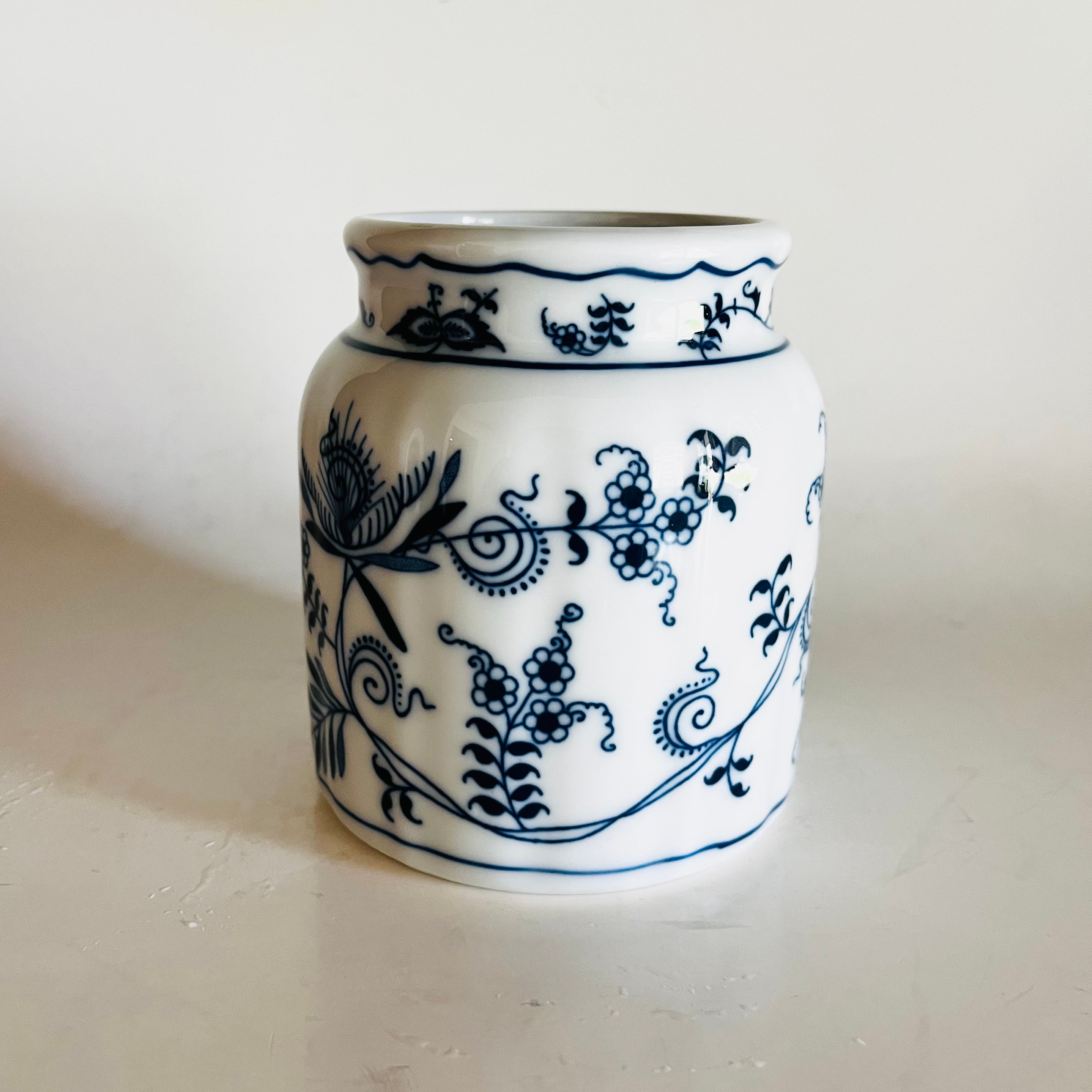Vintage Blue Danube 1991 Anniversary Stamp Canister Vase Utensil Holder Made in 