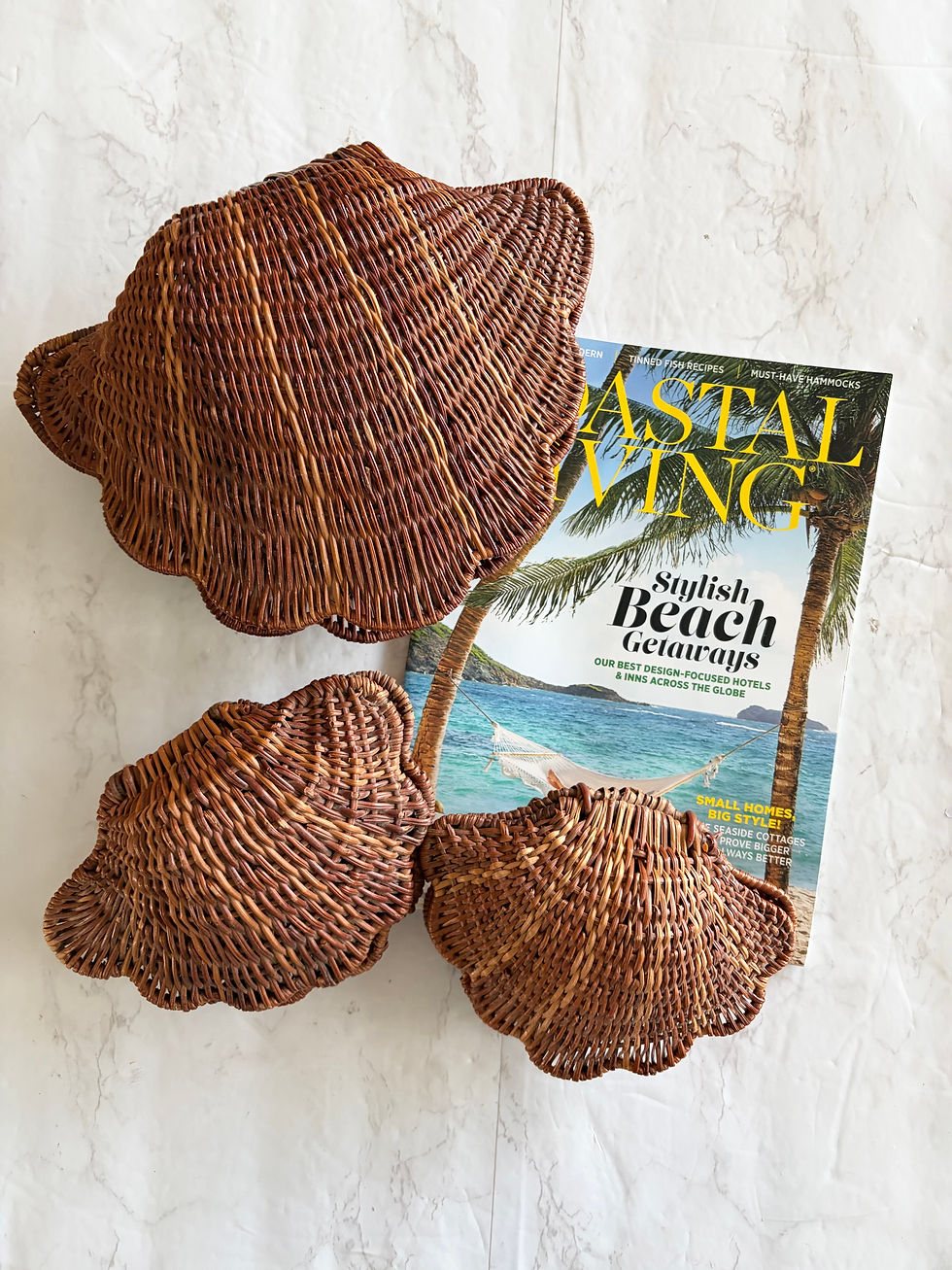 Thumbnail: Vintage 1980s Wicker Clam Shell Baskets – Set of 3