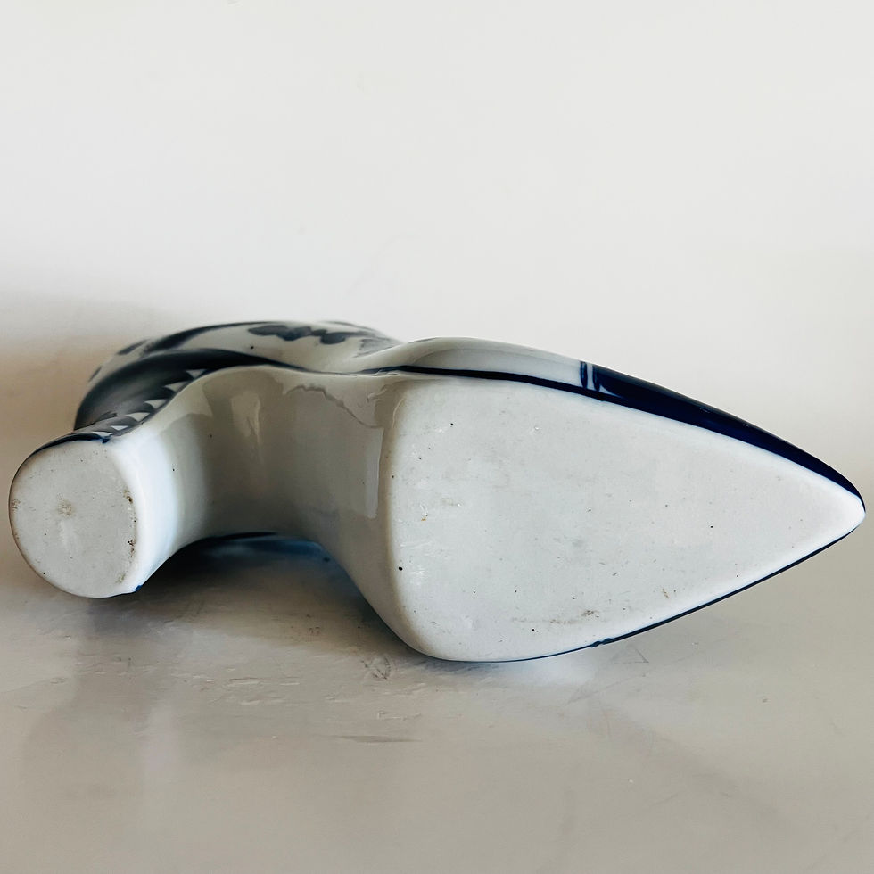 Thumbnail: Vintage Blue & White Porcelain High Heel Shoe Vase Delft Style Floral