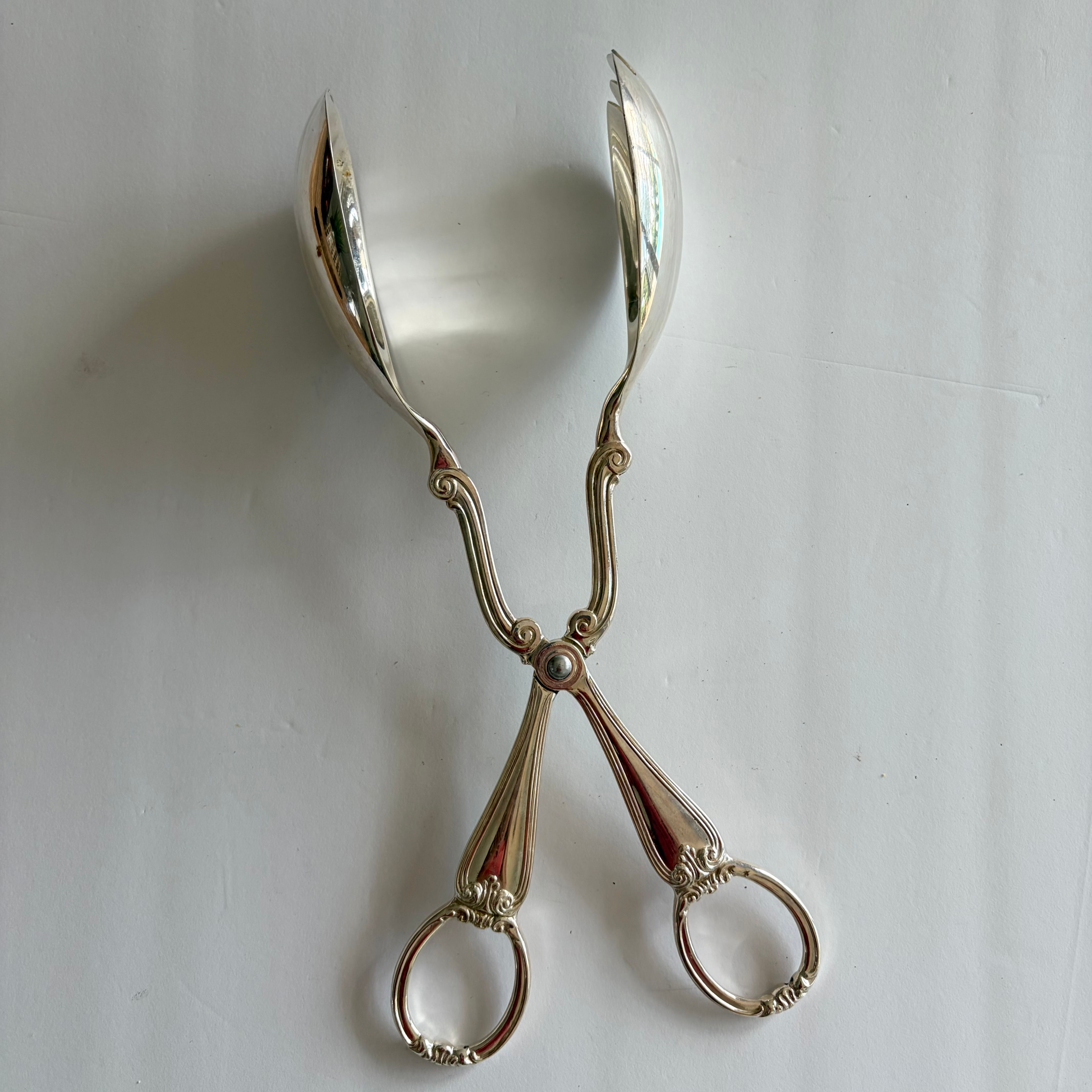 Vintage Gorham Heritage Silver-Plated Salad Tongs with Ornate Handles, Made in I