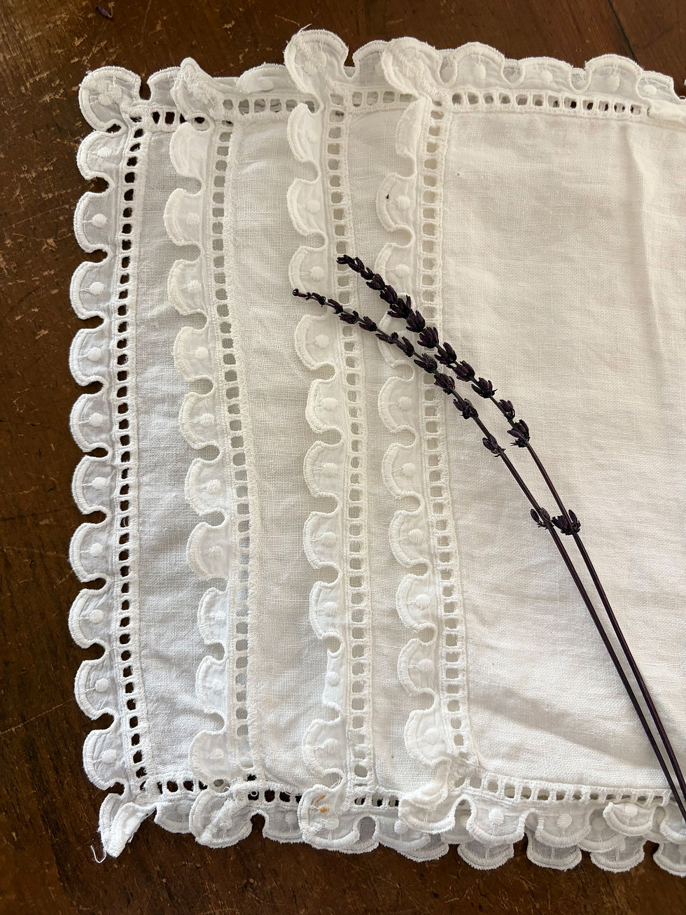 Thumbnail: Vintage Linen Whitework Embroidered Placemats — Set of 4 | 17” x 11”