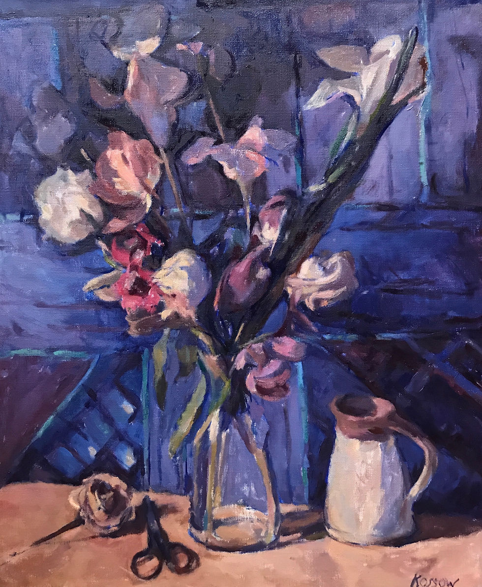 Flowers against a Blue Tapestry